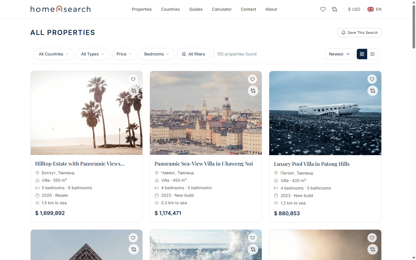 Каталог недвижимости с фильтрами